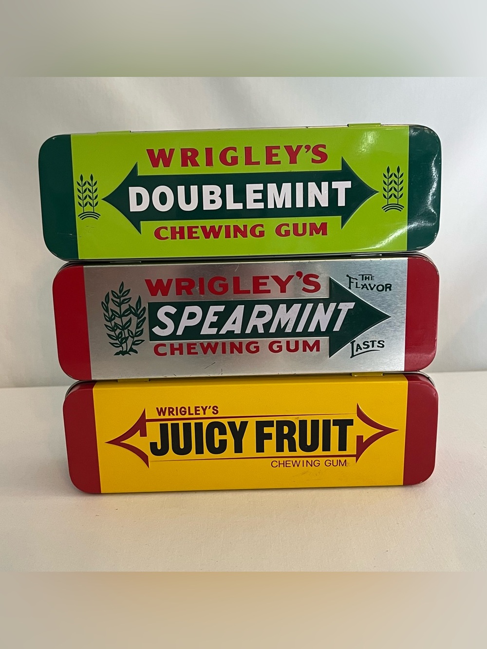 Wrigley’s Doublemint Juicy Fruit Spearmint Chewing Gum Empty Tins Lot of 3